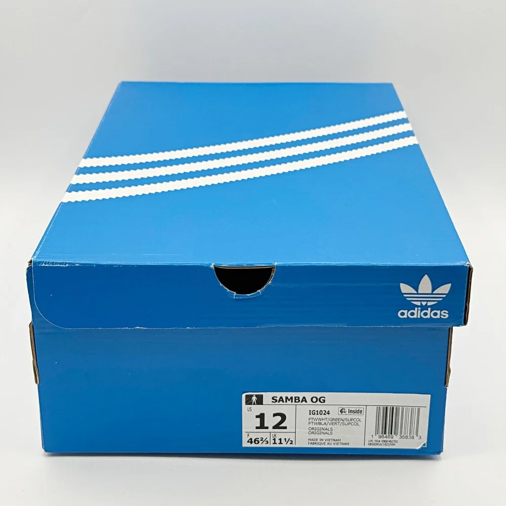 Adidas Samba OG Size 12 Mens Cloud White/Green IG1024, NEW